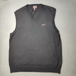 Greg Norman Sweater Vest Mens Medium Black Shark Logo Knit Pullover Golf Layer